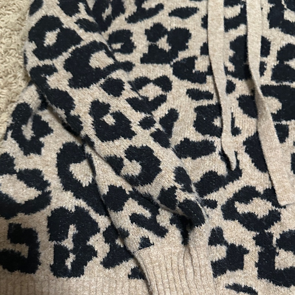 LOFT Black and Tan Leopard Print Cowl Neck Sweater - Picture 4 of 6